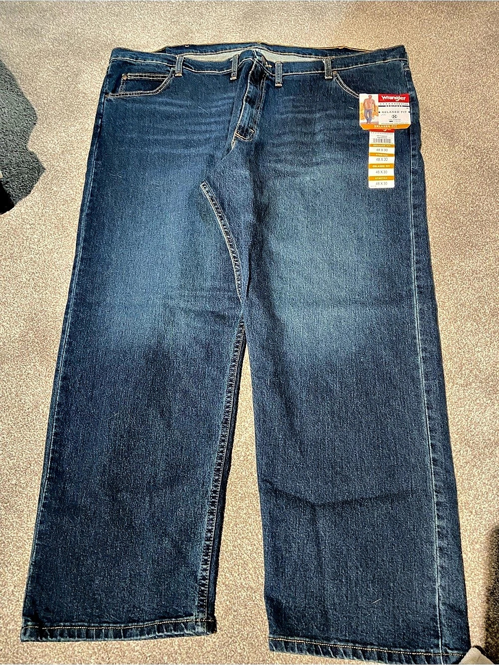 Wrangler Five Star Premium Denim Relaxed Fit Jean Blue Waist 48